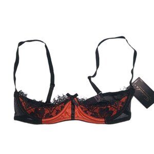 Frederick's Of Hollywood Women's Lux Satin & Lace Open Cup Bra Size XS Orange